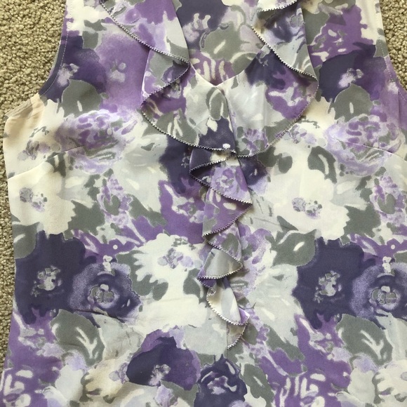 Halogen 100% Silk Purple Floral Blouse with Ruffle - Picture 2 of 6